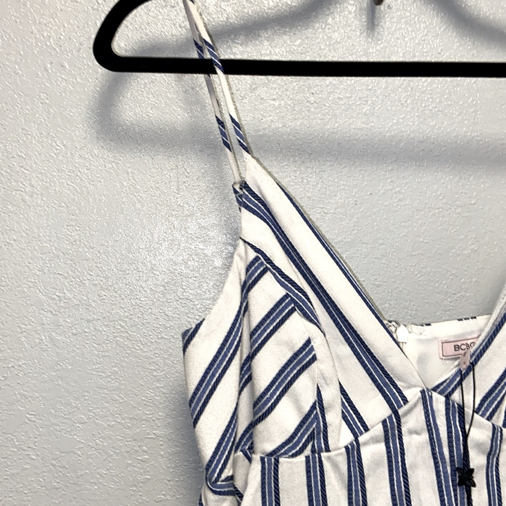 BCBGeneration NWT Blue & White Nautical Peplum Striped Sleeveless Jumpsuit 3512 - Picture 7 of 13